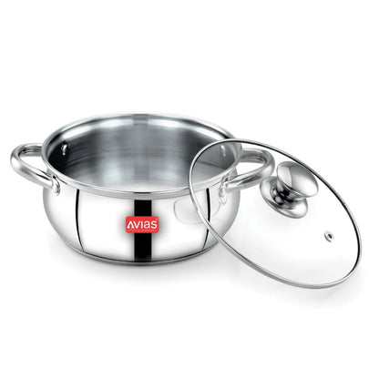 AVIAS Inox IB Stainless Steel Cookpot With Glass Lid | Gas & Induction Compatible | Silver-4