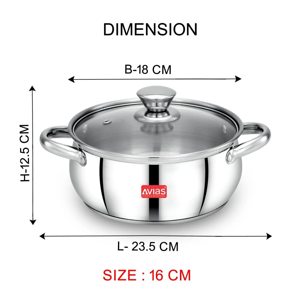 AVIAS Inox IB Stainless Steel Cookpot With Glass Lid | Gas & Induction Compatible | Silver-5