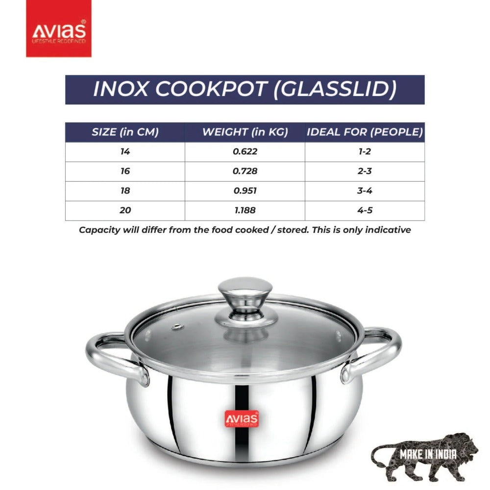 AVIAS Inox IB Stainless Steel Cookpot With Glass Lid | Gas & Induction Compatible | Silver-6