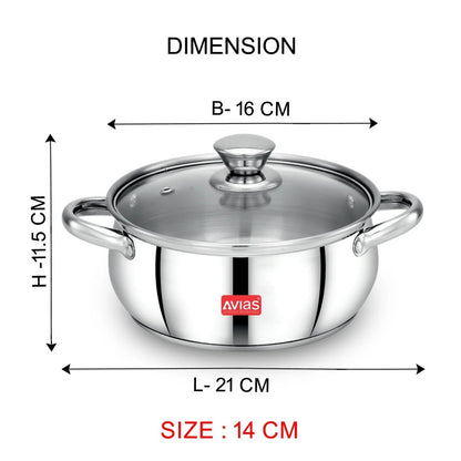 AVIAS Inox IB Stainless Steel Cookpot With Glass Lid | Gas & Induction Compatible | Silver-7