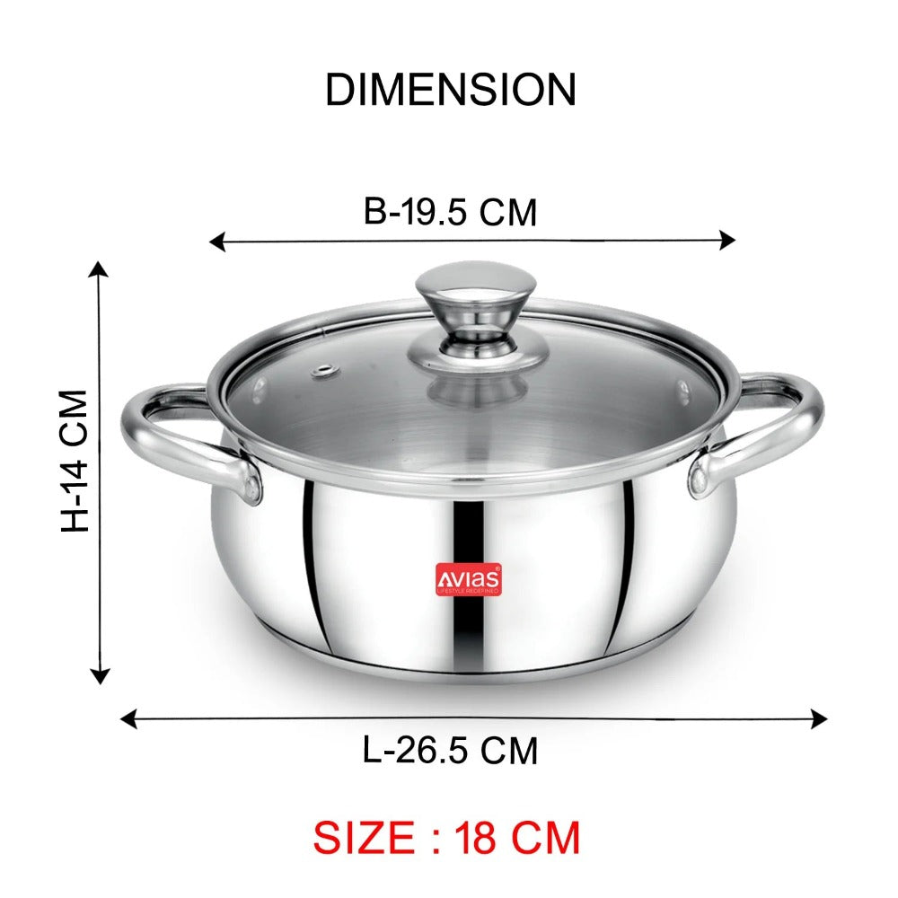 AVIAS Inox IB Stainless Steel Cookpot With Glass Lid | Gas & Induction Compatible | Silver-8