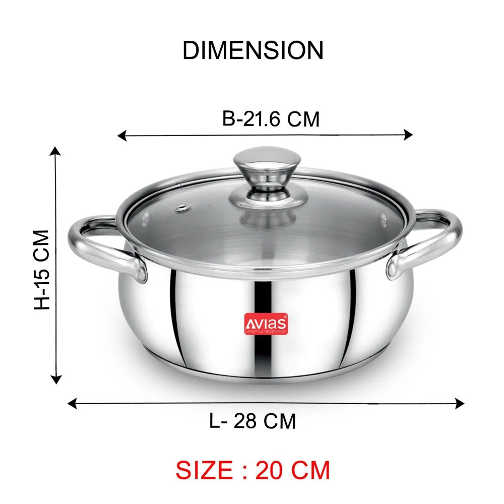 AVIAS Inox IB Stainless Steel Cookpot With Glass Lid | Gas & Induction Compatible | Silver-9