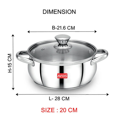 AVIAS Inox IB Stainless Steel Cookpot With Glass Lid | Gas & Induction Compatible | Silver-9
