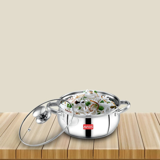 AVIAS Inox IB Stainless Steel Cookpot With Glass Lid | Gas & Induction Compatible | Silver-1