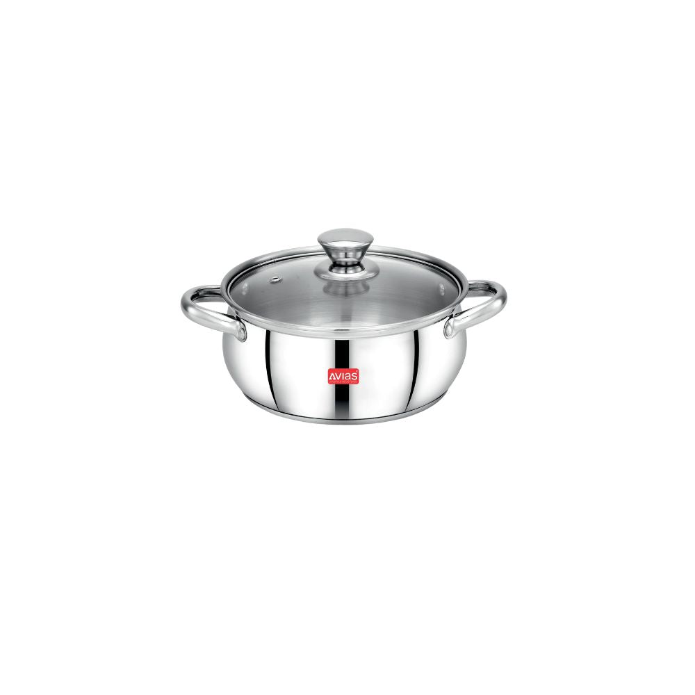 AVIAS Inox IB Stainless Steel Cookpot With Glass Lid | Gas & Induction Compatible | Silver | 1 Pc