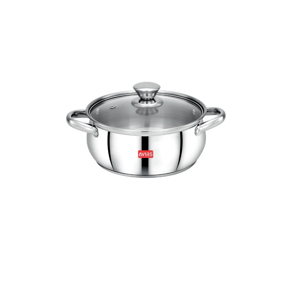 AVIAS Inox IB Stainless Steel Cookpot With Glass Lid | Gas & Induction Compatible | Silver | 1 Pc