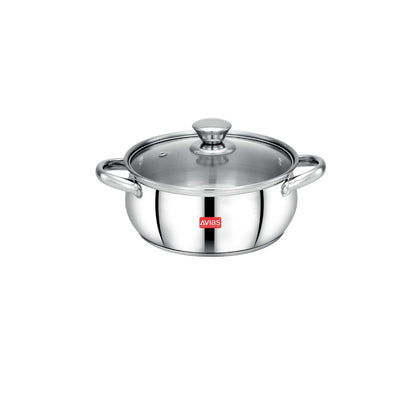 AVIAS Inox IB Stainless Steel Cookpot With Glass Lid | Gas & Induction Compatible | Silver | 1 Pc