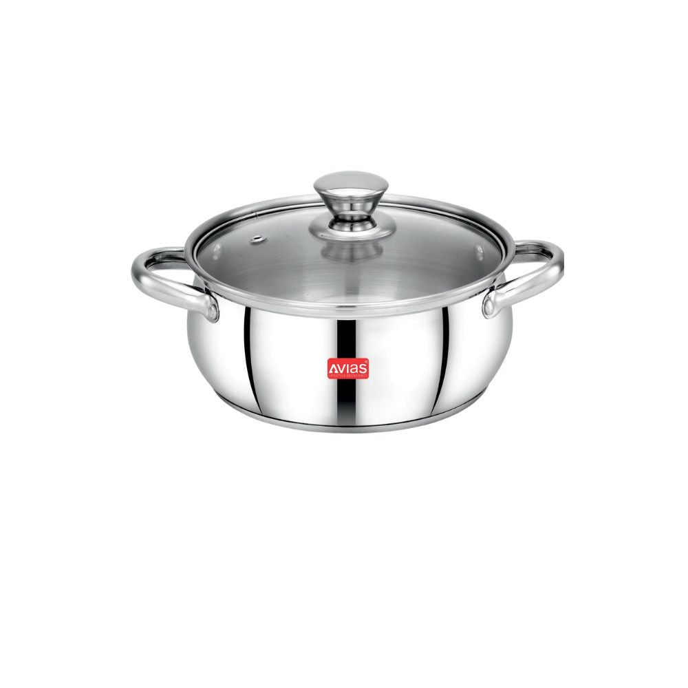 AVIAS Inox IB Stainless Steel Cookpot With Glass Lid | Gas & Induction Compatible | Silver | 1 Pc