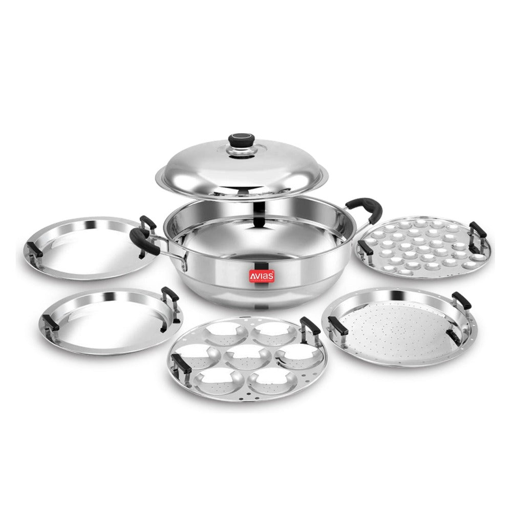AVIAS All Rounder Multi Kadhai Plus | High Quality And Food-Grade Stainless Steel | Gas & Induction Compatible | Idli with Dhokla Plates-3