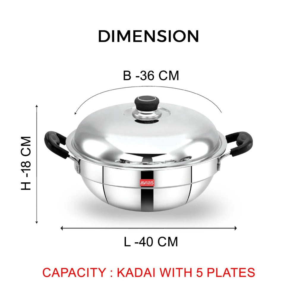 AVIAS All Rounder Multi Kadhai Plus | High Quality And Food-Grade Stainless Steel | Gas & Induction Compatible | Idli with Dhokla Plates-4