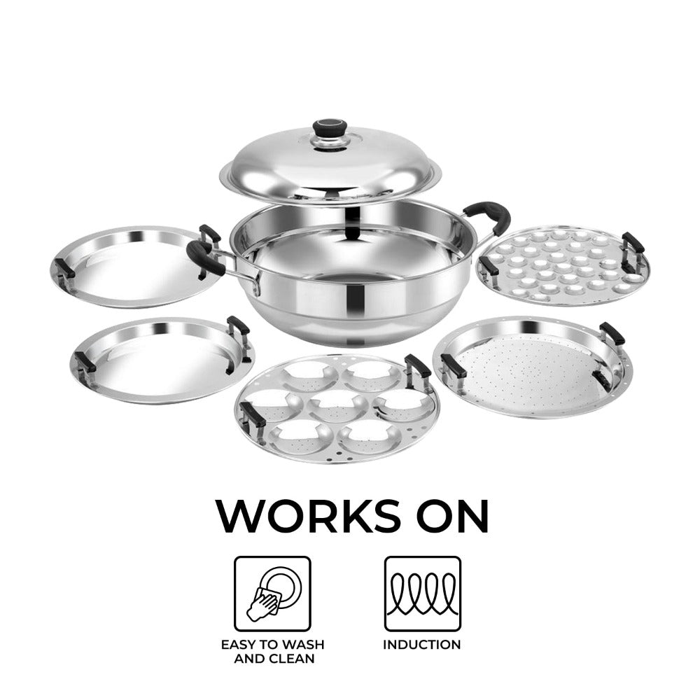 AVIAS All Rounder Multi Kadhai Plus | High Quality And Food-Grade Stainless Steel | Gas & Induction Compatible | Idli with Dhokla Plates-5