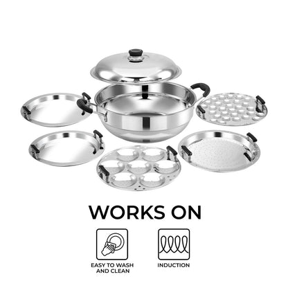 AVIAS All Rounder Multi Kadhai Plus | High Quality And Food-Grade Stainless Steel | Gas & Induction Compatible | Idli with Dhokla Plates-5