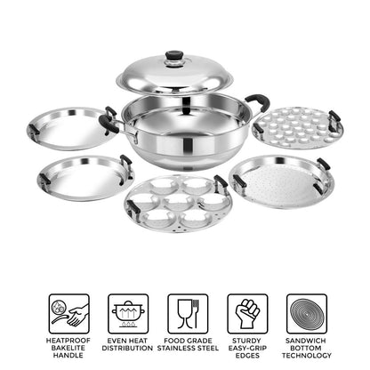 AVIAS All Rounder Multi Kadhai Plus | High Quality And Food-Grade Stainless Steel | Gas & Induction Compatible | Idli with Dhokla Plates-6