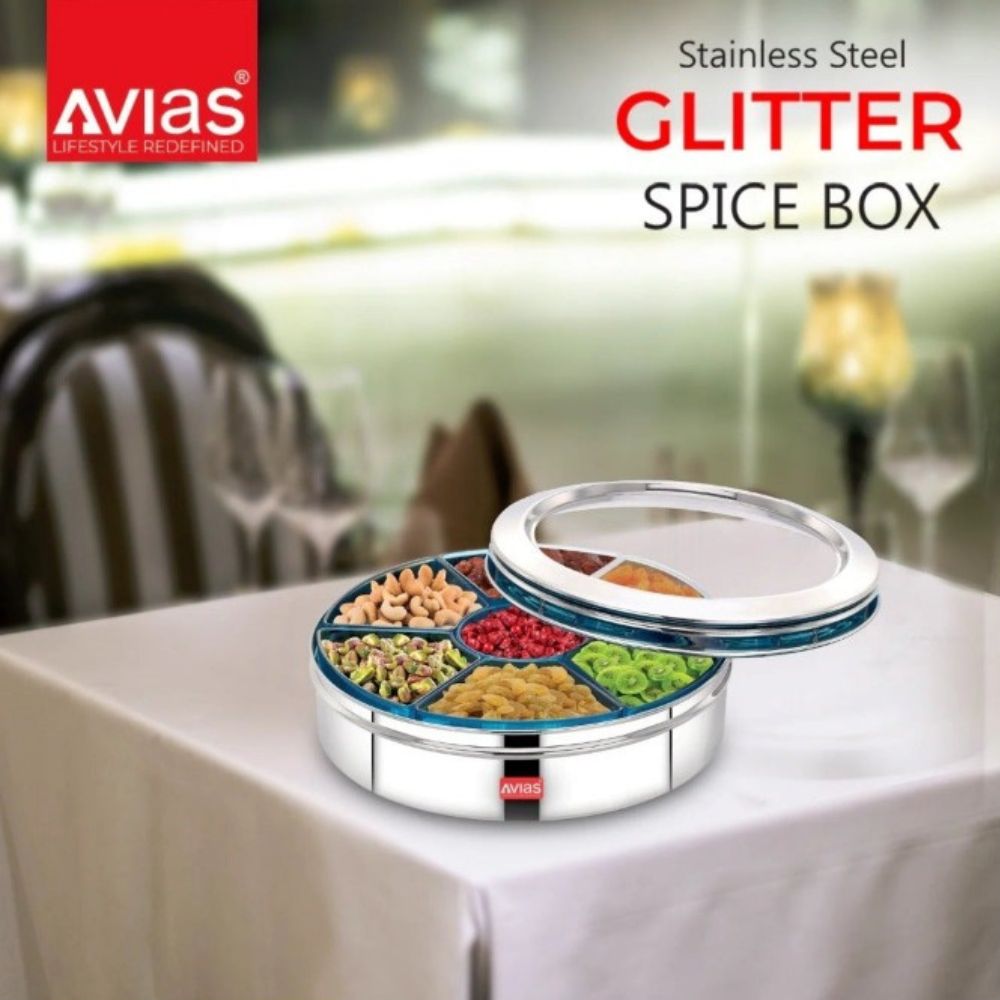 AVIAS Glitter Stainless Steel Spice Box with see-through lid-5