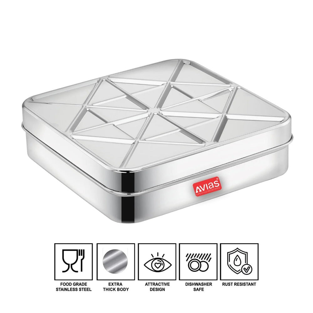 AVIAS Trios 9 Square Dryfruit Cum Spice Box with Stainless Steel lid & Spoon-5