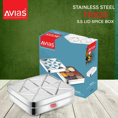 AVIAS Trios 9 Square Dryfruit Cum Spice Box with Stainless Steel lid & Spoon-7