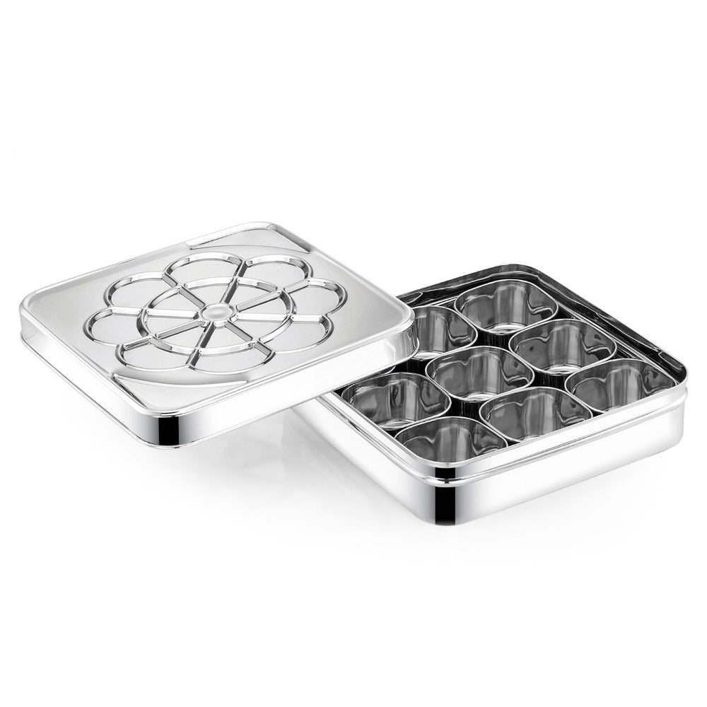 AVIAS Flora 9 Square Dryfruit Cum Spice Box with Stainless Steel lid & Spoon | 1 Pc-3