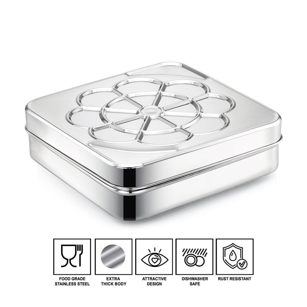 AVIAS Flora 9 Square Dryfruit Cum Spice Box with Stainless Steel lid & Spoon | 1 Pc-4