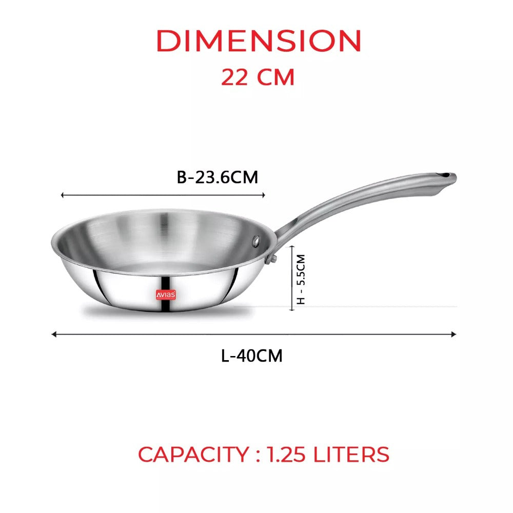 AVIAS Stainless steel Tri-Ply Riara (Kadai 22cm + Frypan 22cm) | Induction Compatible | Silver -8