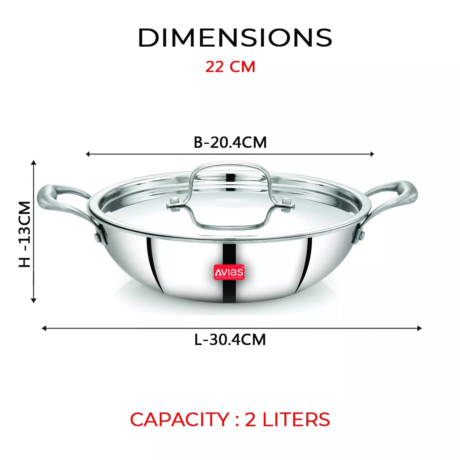 AVIAS Stainless steel Tri-Ply Riara (Kadai 22cm + Frypan 22cm) | Induction Compatible | Silver -9