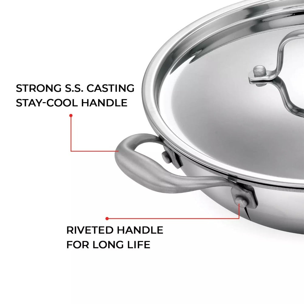 AVIAS Stainless steel Tri-Ply Riara (Kadai 22cm + Frypan 22cm) | Induction Compatible | Silver -3