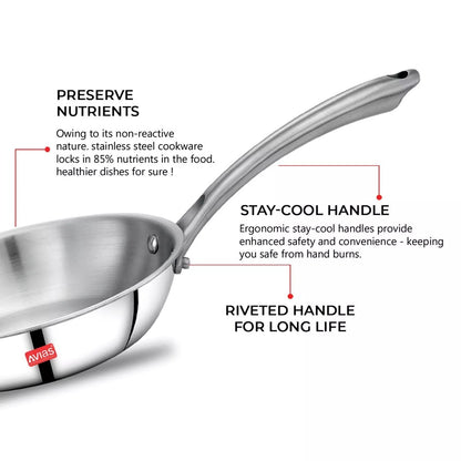 AVIAS Stainless steel Tri-Ply Riara (Kadai 22cm + Frypan 22cm) | Induction Compatible | Silver -5