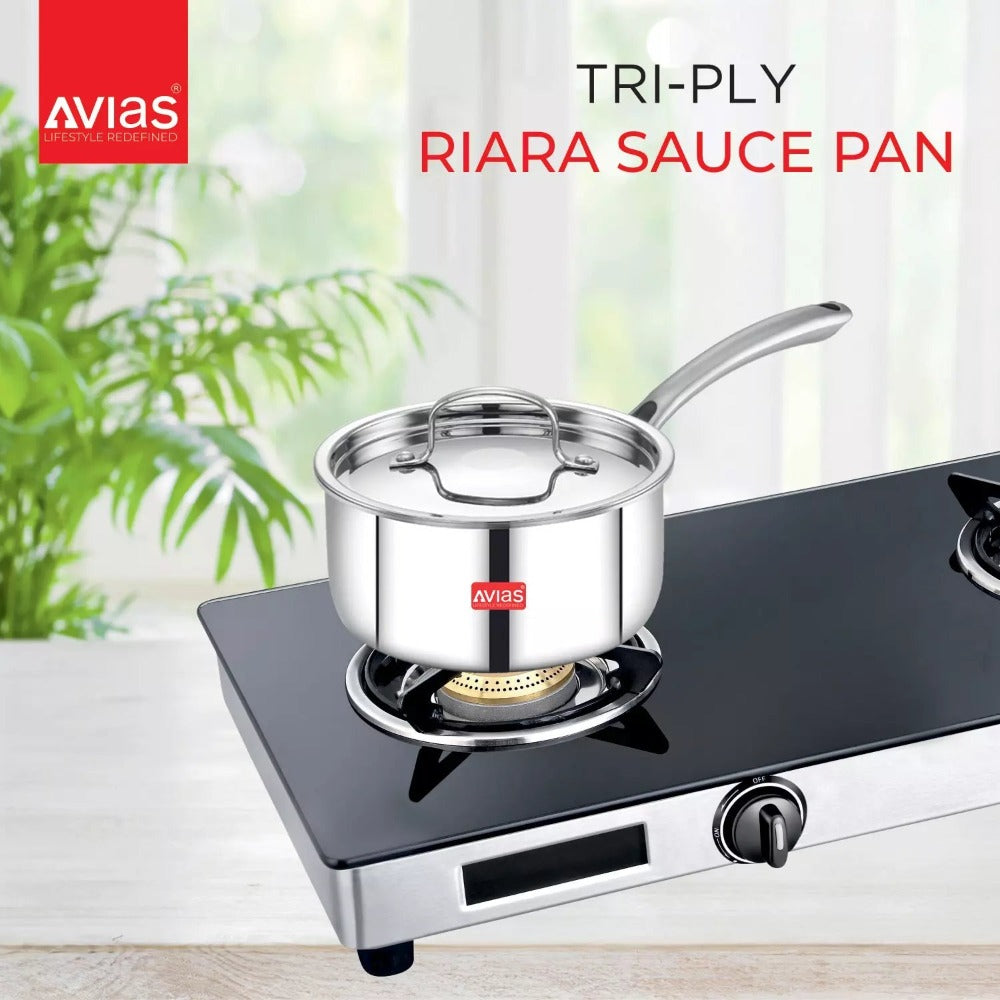 AVIAS Stainless steel Tri-Ply Riara (Kadai 22cm + Frypan 22cm + Saucepan 14cm) | Induction Compatible | Silver-4