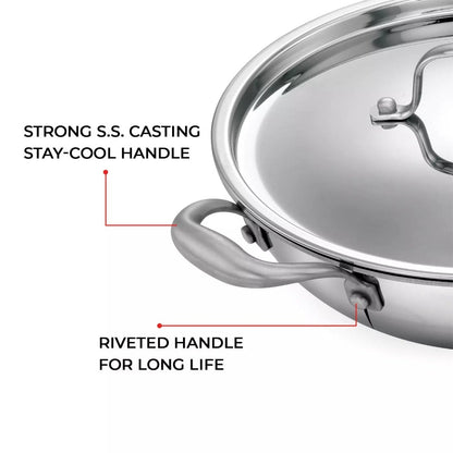 AVIAS Stainless steel Tri-Ply Riara (Kadai 22cm + Frypan 22cm + Saucepan 14cm) | Induction Compatible | Silver-6