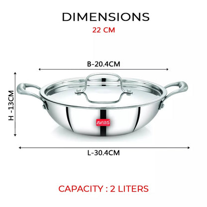 AVIAS Stainless steel Tri-Ply Riara (Kadai 22cm + Frypan 22cm + Saucepan 14cm) | Induction Compatible | Silver-7