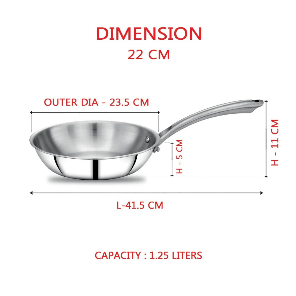 AVIAS Stainless steel Tri-Ply Riara (Kadai 22cm + Frypan 22cm + Saucepan 14cm) | Induction Compatible | Silver-8