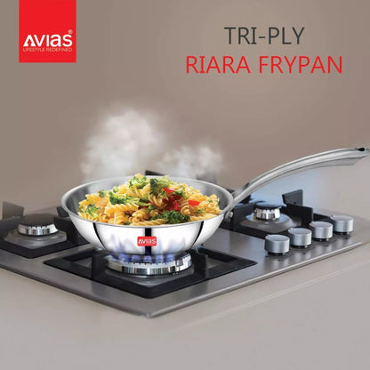 AVIAS Stainless steel Tri-Ply Riara (Kadai 22cm + Frypan 22cm + Saucepan 14cm) | Induction Compatible | Silver-2