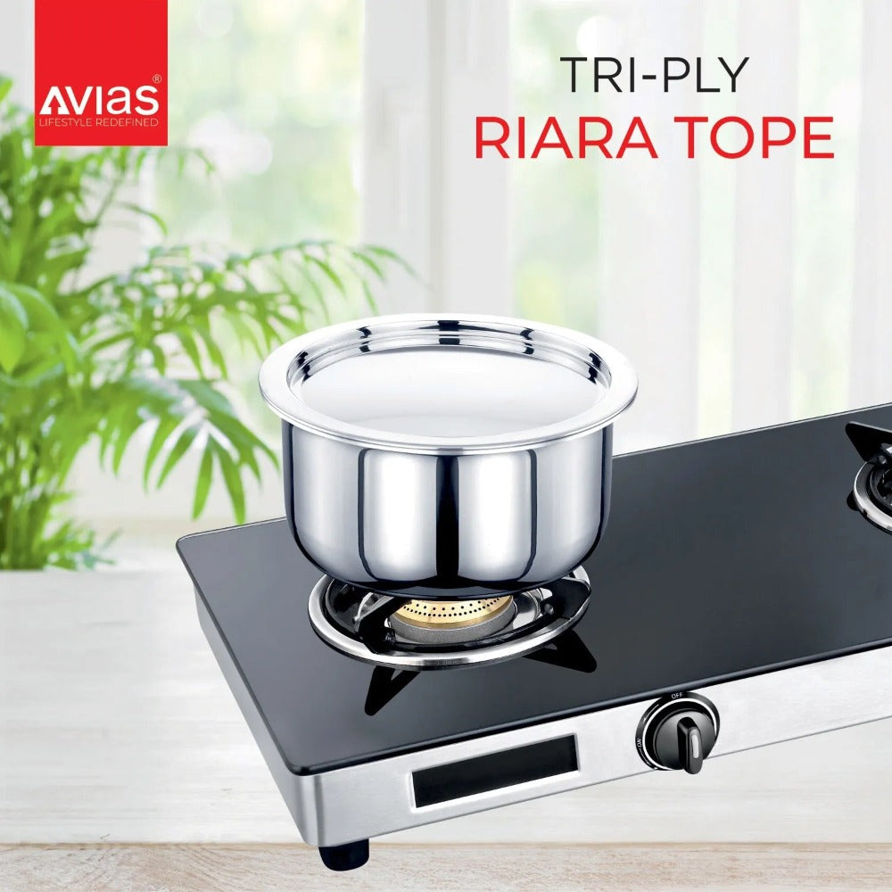 AVIAS Stainless steel Tri-Ply Riara (Tasla 20cm + Tasla 22cm + Frypan 22cm + Tope 14cm + Tope 16cm) | Induction Compatible | Silver-4