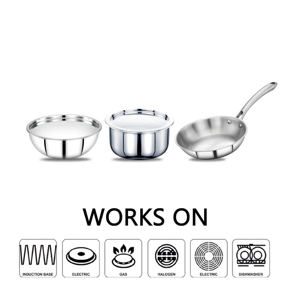 AVIAS Stainless steel Tri-Ply Riara (Tasla 20cm + Tasla 22cm + Frypan 22cm + Tope 14cm + Tope 16cm) | Induction Compatible | Silver-6