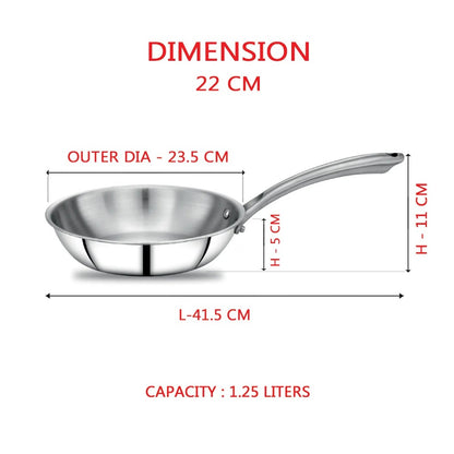 AVIAS Stainless steel Tri-Ply Riara (Tasla 20cm + Tasla 22cm + Frypan 22cm + Tope 14cm + Tope 16cm) | Induction Compatible | Silver-7