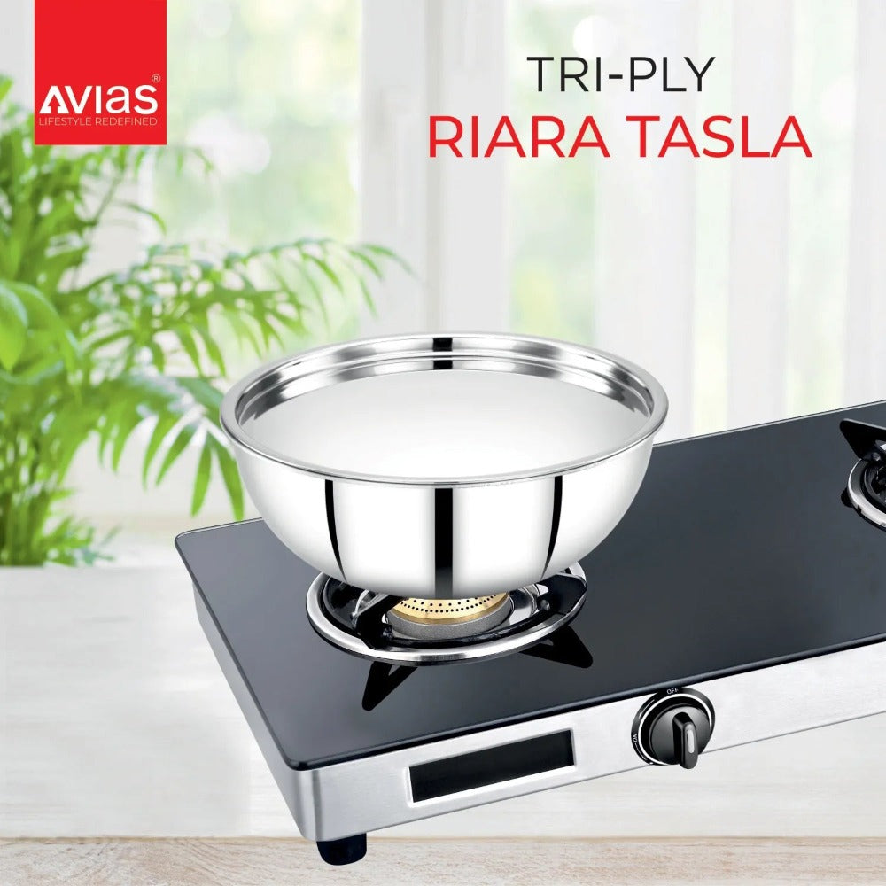 AVIAS Stainless steel Tri-Ply Riara (Tasla 20cm + Tasla 22cm + Frypan 22cm + Tope 14cm + Tope 16cm) | Induction Compatible | Silver-2