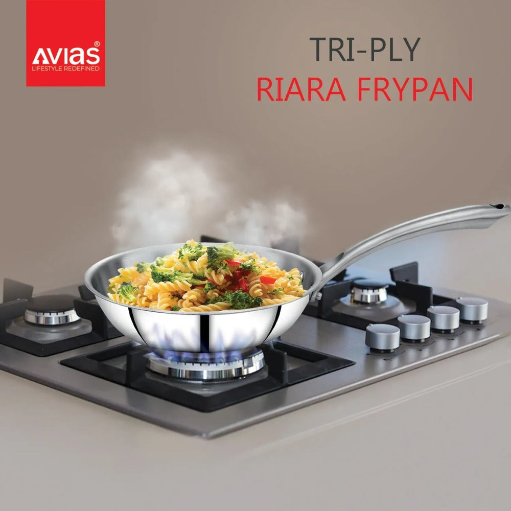 AVIAS Stainless steel Tri-Ply Riara (Tasla 20cm + Tasla 22cm + Frypan 22cm + Tope 14cm + Tope 16cm) | Induction Compatible | Silver-3