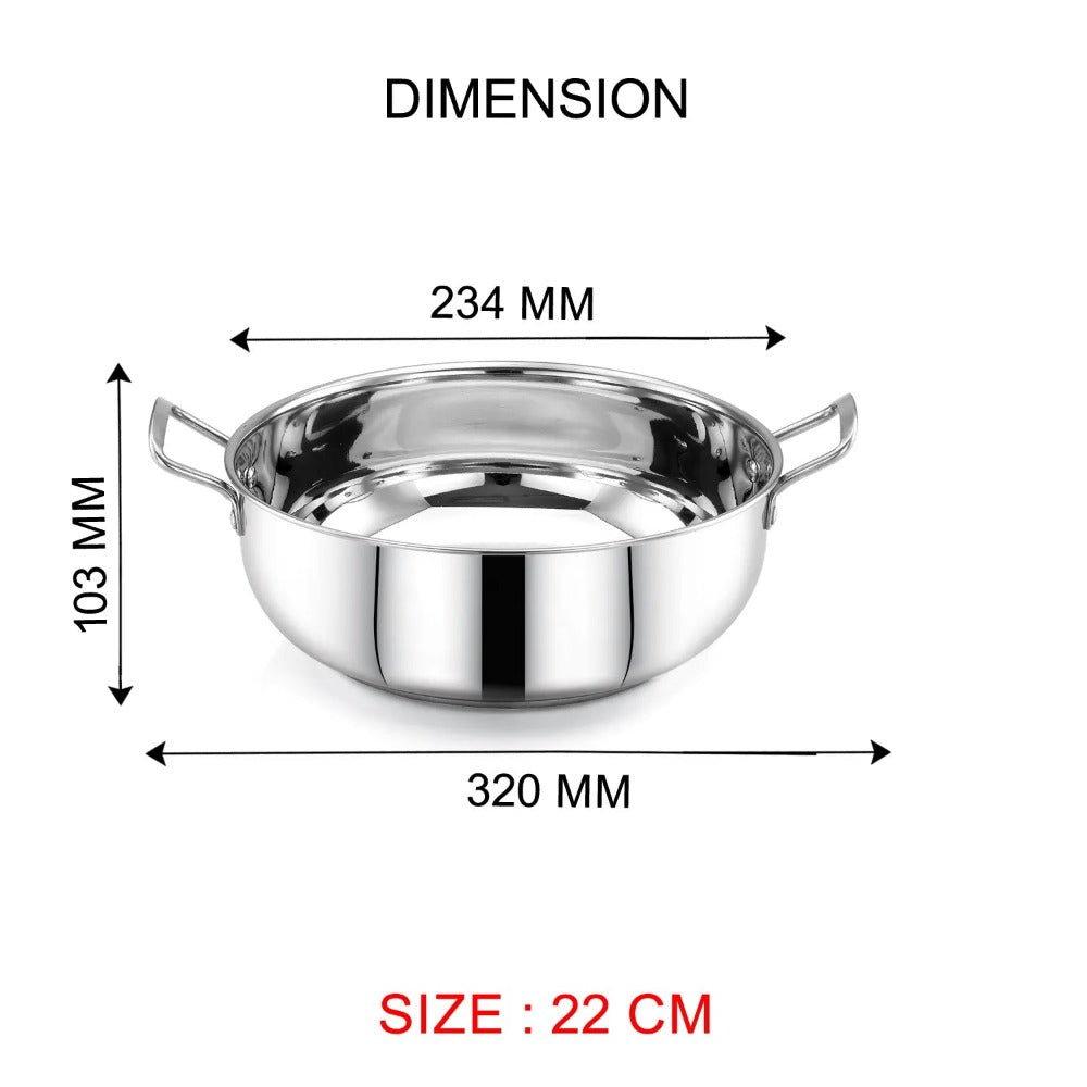 AVIAS Inox Stainless Steel (Frypan 22 cm + Kadai 22 cm) | Induction Compatible | Silver-6