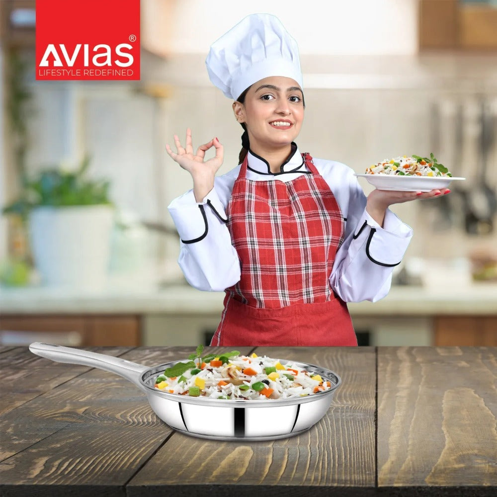 AVIAS Inox Stainless Steel (Frypan 22 cm + Kadai 22 cm) | Induction Compatible | Silver-8