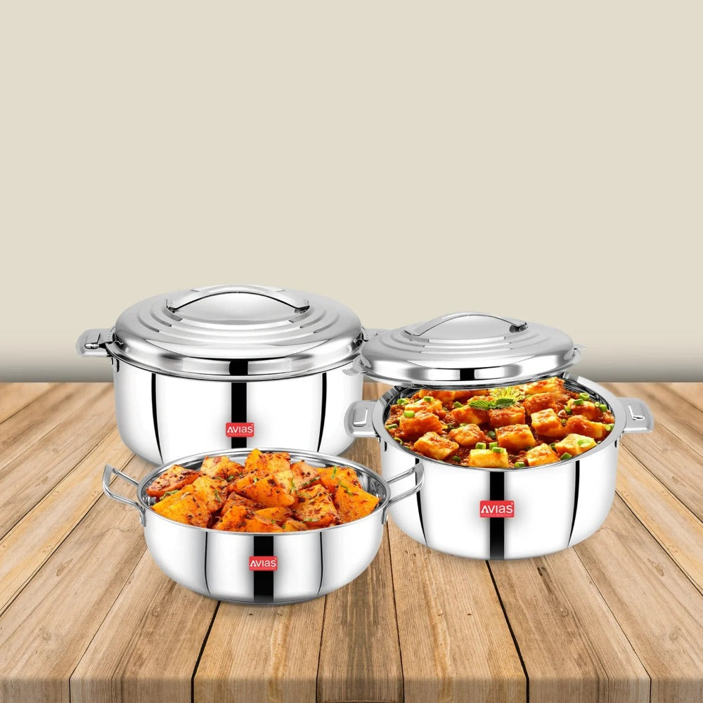 AVIAS Platinox (Casserole 1000 ML + Casserole 1500 ML + Kadhai 22 cm) | Silver-2