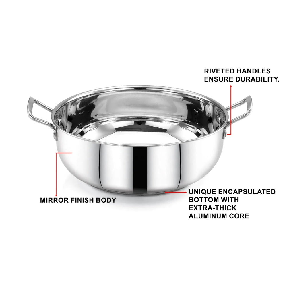 AVIAS Platinox Stainless Steel Set (Belly 18cm + Kadhai 22cm + Frypan 22cm + Casserole 1000ML + 1500ML) | Induction Compatible | Silver-7