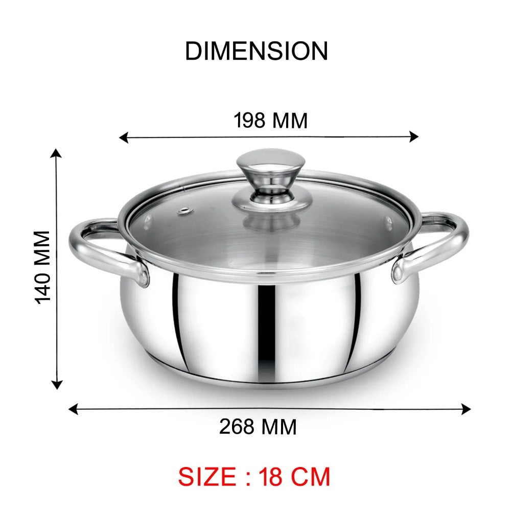 AVIAS Platinox Stainless Steel Set (Belly 18cm + Kadhai 22cm + Frypan 22cm + Casserole 1000ML + 1500ML) | Induction Compatible | Silver-8