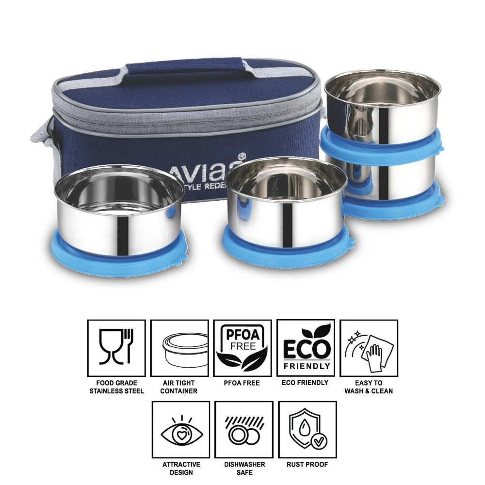 AVIAS Office Freshia H4 Tiffin with 4 Container + Premia Stainless Steel 100 ML Bottel | Insulated Jacket-3
