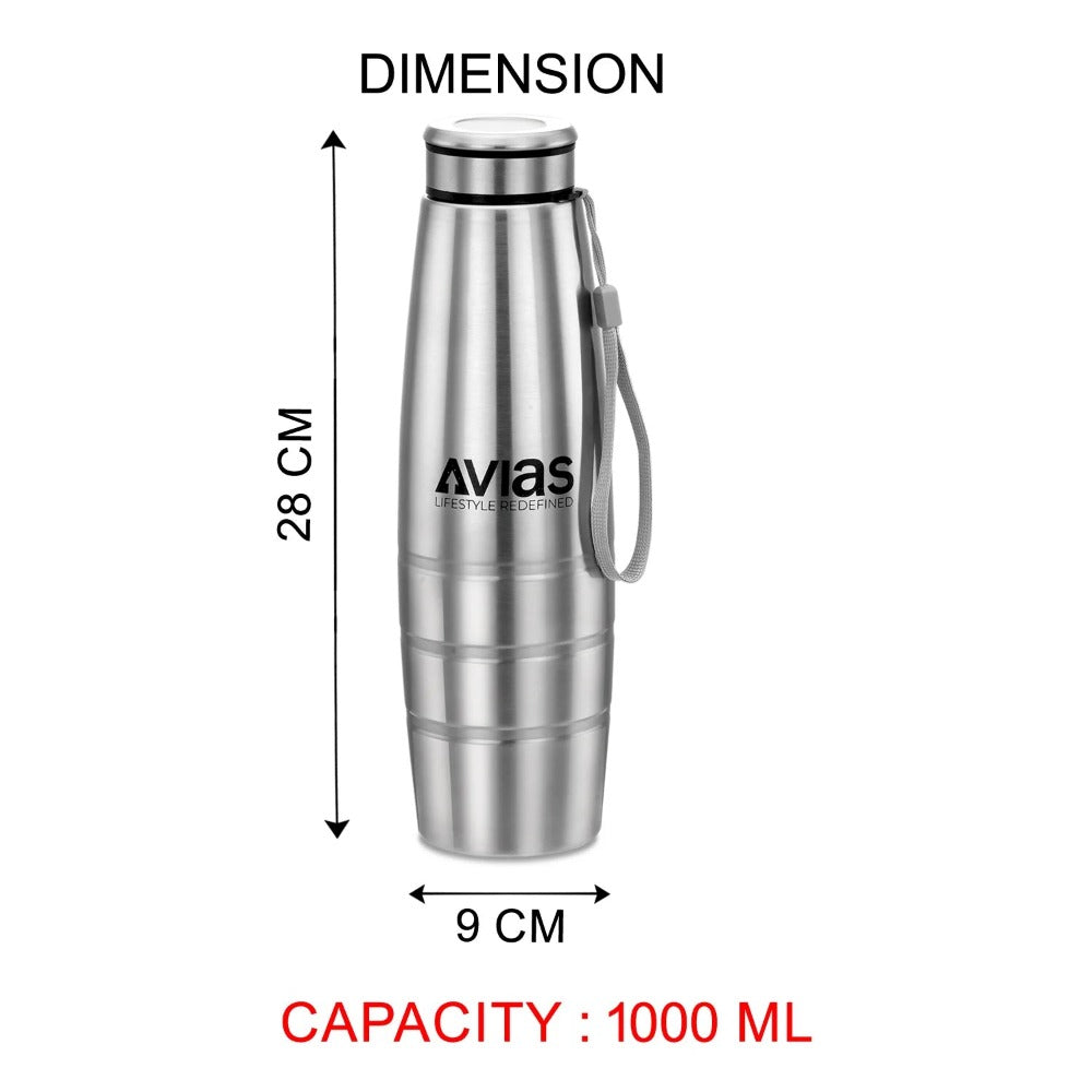 AVIAS Premia Stainless Steel 1000ml Water Bottles | Silver-3