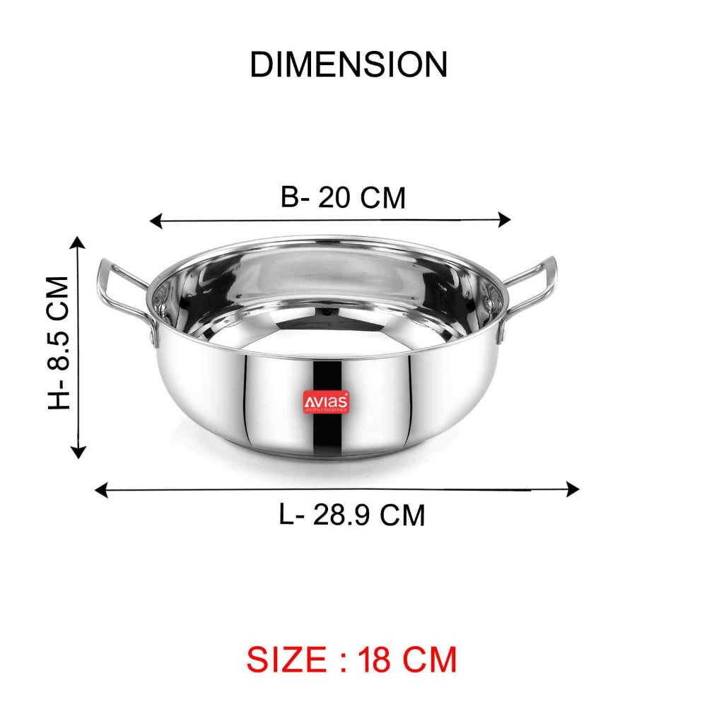 AVIAS Inox IB Stainless Steel Kadhai | Gas & Induction Compatible | Silver-4