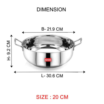 AVIAS Inox IB Stainless Steel Kadhai | Gas & Induction Compatible | Silver-5