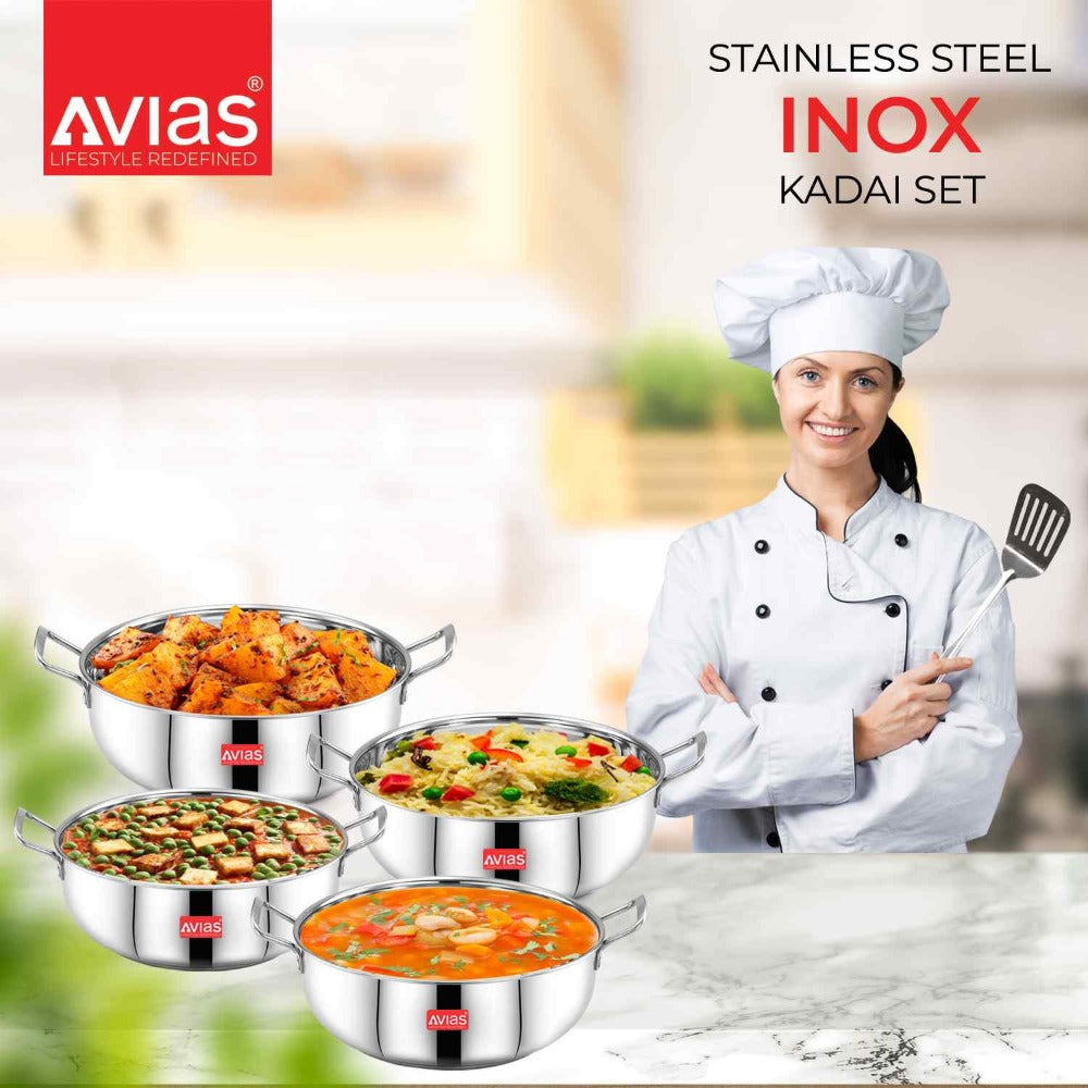 AVIAS Inox IB Stainless Steel Kadhai | Gas & Induction Compatible | Silver-8