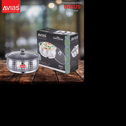 Avias Indus 20G Hammered Food Server | Gas & Induction Compatible | Silver-3