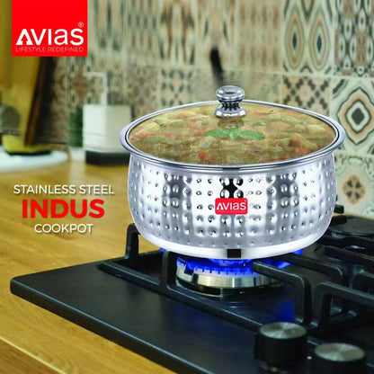 Avias Indus 20G Hammered Food Server | Gas & Induction Compatible | Silver-8
