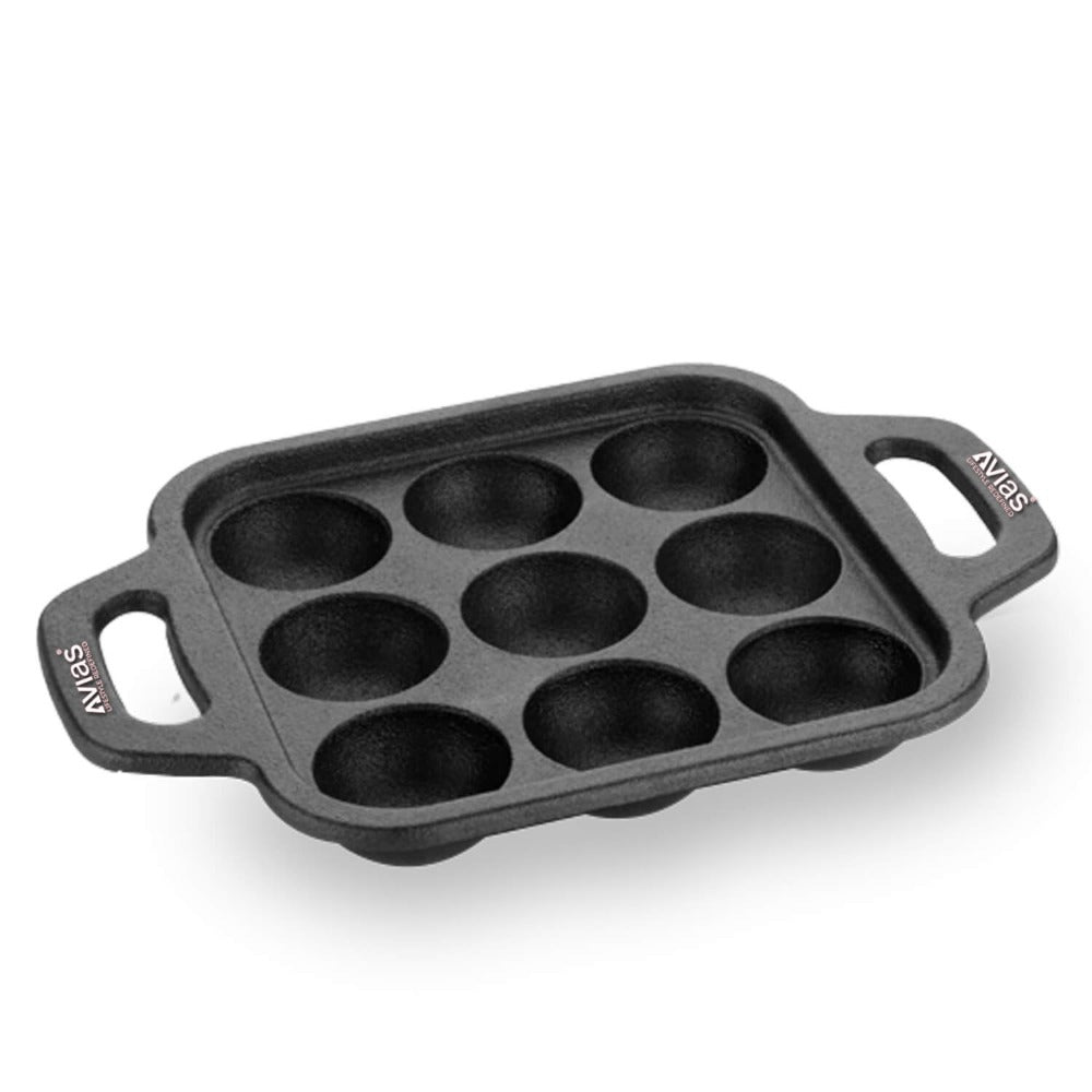 AVIAS Cast Iron Cavity Kuzhi Paniyaram Pan | 9 Cups | Black-2