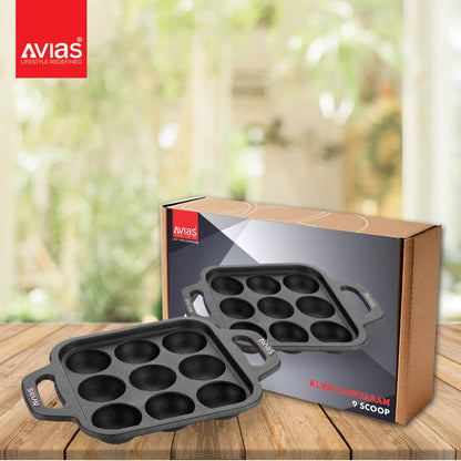 AVIAS Cast Iron Cavity Kuzhi Paniyaram Pan | 9 Cups | Black-3